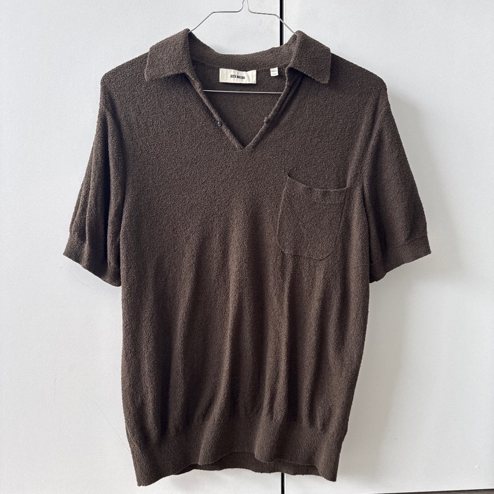 Buck Mason Men’s Large Cotton Loop Terry Polo in Brown Cinder